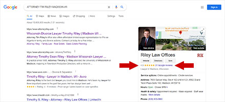 a screenshot of which appears to the left, with an arrow pointing to the GOOGLE REVIEWS link.